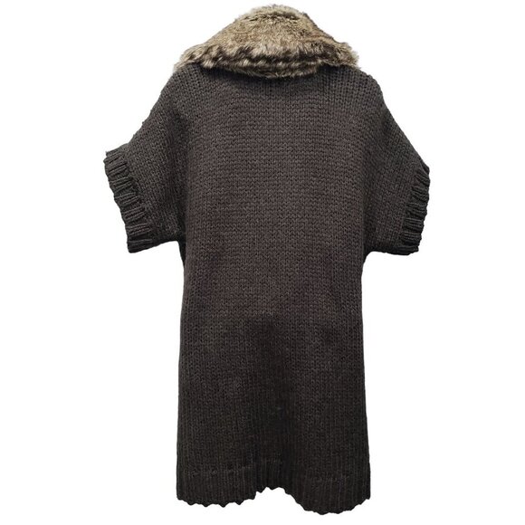 APT 9 Wool Blend Chunky Coatigan Cardigan Faux Fur Trim SS Gray Womens XL - Picture 4 of 11